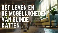 Blinde kat navigeert zelfverzekerd door een gezellige woonkamer